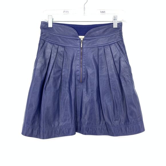 Nicole Miller Artelier Dresses & Skirts - Nicole Miller A-Line Pleated Mini Skirt Womens Sz 2 Blue Lamb Leather Zip Front